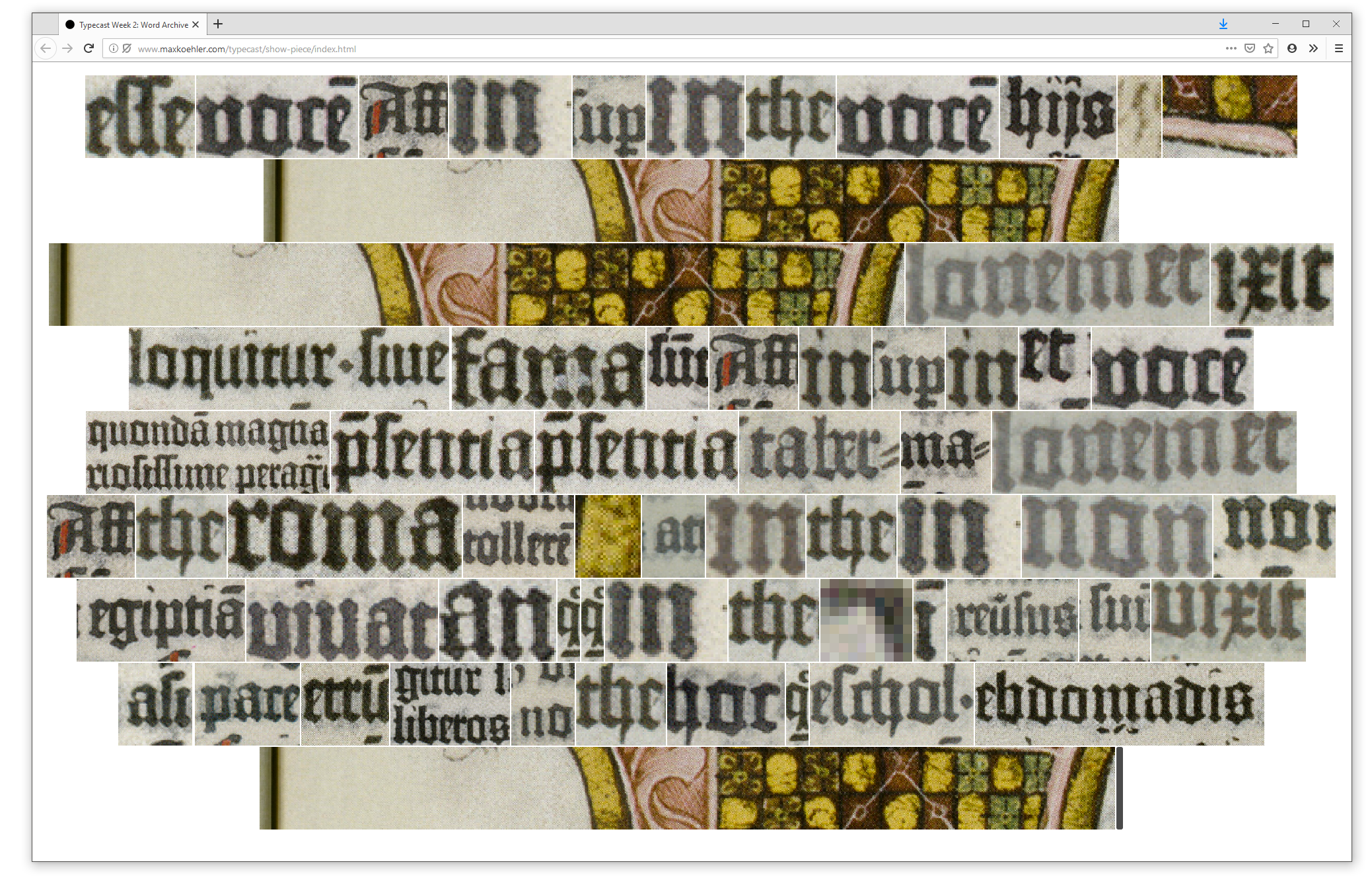Web application showing words from the Gutenberg Bible